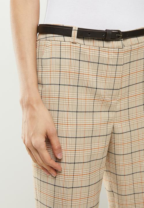 Koton - Medium rise plaid trousers - beige
