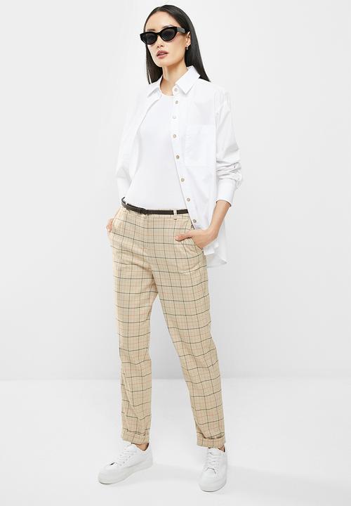 Koton - Medium rise plaid trousers - beige