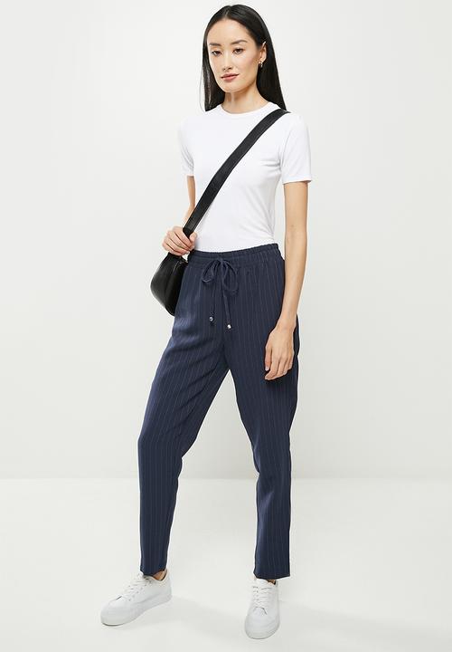 Koton - Medium rise striped tie waist trousers - navy