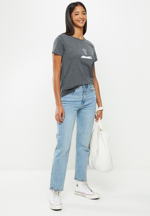 Koton - Crew neck printed T-shirt - anthracite