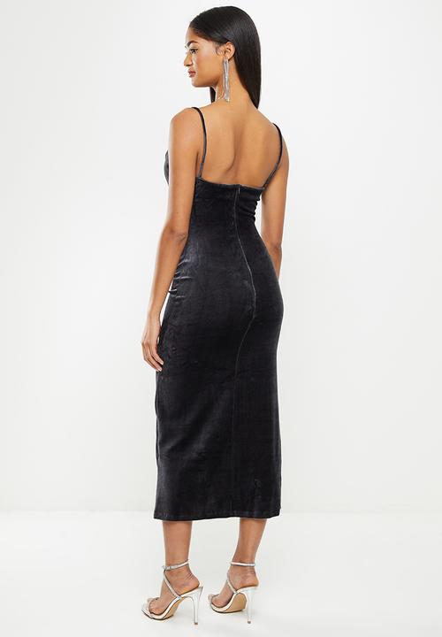 Koton - Slit detailed velvet dress - anthracite