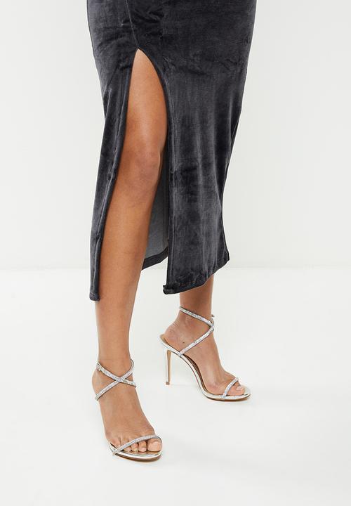 Koton - Slit detailed velvet dress - anthracite