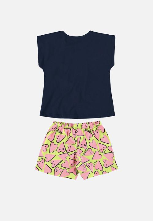 Bee Loop - Blouse and shorts set - dark blue & lime green