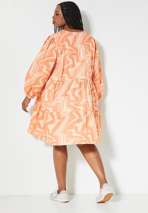 Superbalist - Short tiered dress - peach & beige 