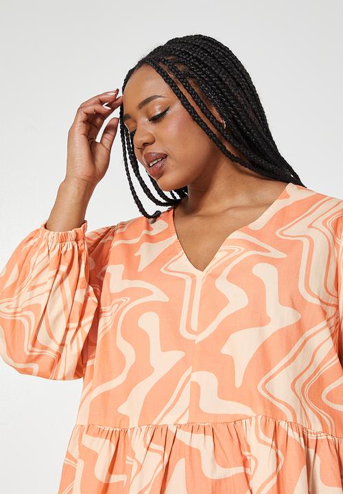 Superbalist - Short tiered dress - peach & beige 
