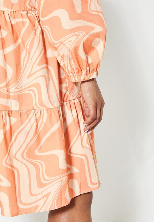 Superbalist - Short tiered dress - peach & beige 