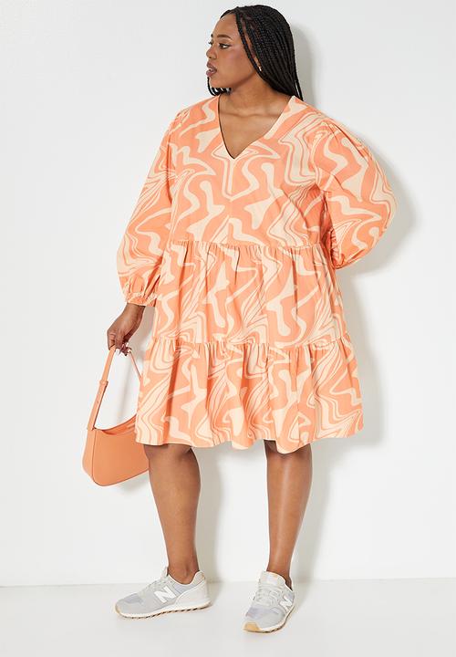 Superbalist - Short tiered dress - peach & beige 