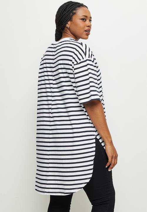 edit Plus - V-neck stripped hem tee - black & white