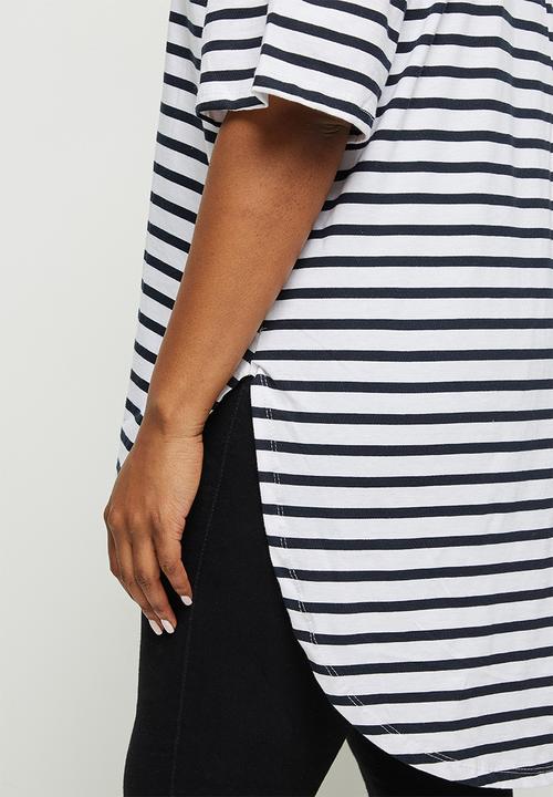edit Plus - V-neck stripped hem tee - black & white