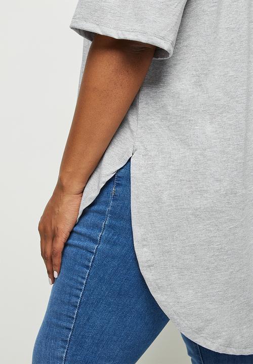 edit Plus - V-neck stripped hem tee - grey 
