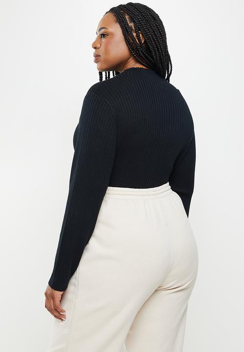 Cotton On - Curve ribbing mock neck pullover - black