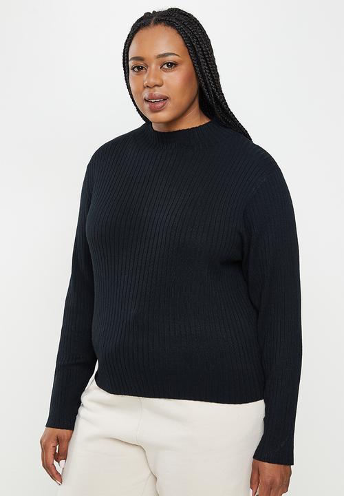 Cotton On - Curve ribbing mock neck pullover - black