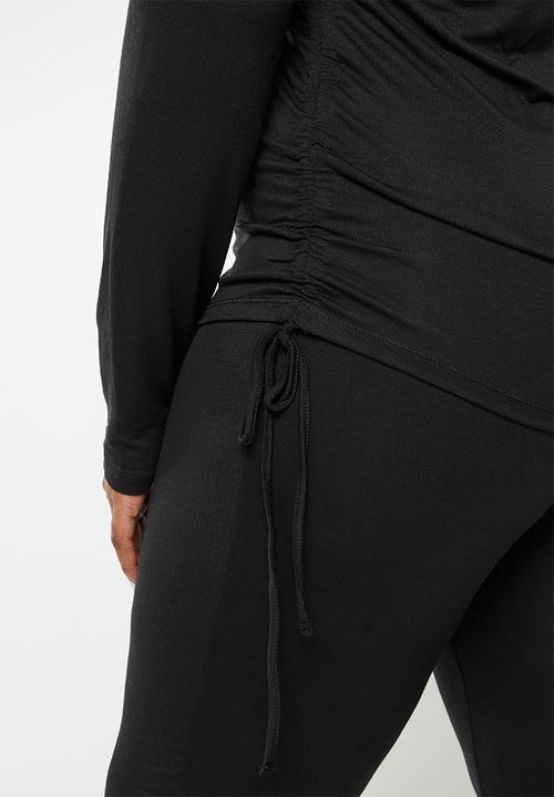 Cotton On - Curve sleep recovery side tie long sleeve top - black