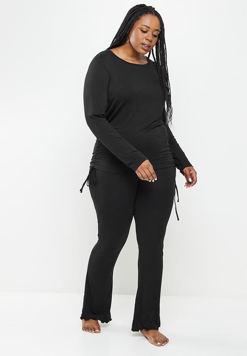 Cotton On - Curve sleep recovery side tie long sleeve top - black