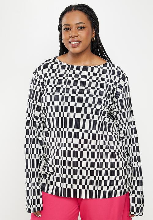 Me&B - Plus plisse with digital print top - stone & black 