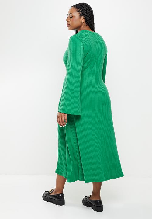 Me&B - Plus ribbed long sleeve maxi dress - green