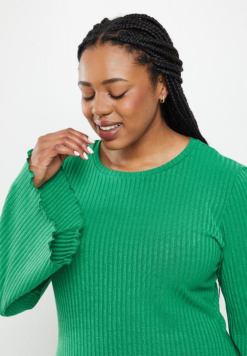Me&B - Plus ribbed long sleeve maxi dress - green