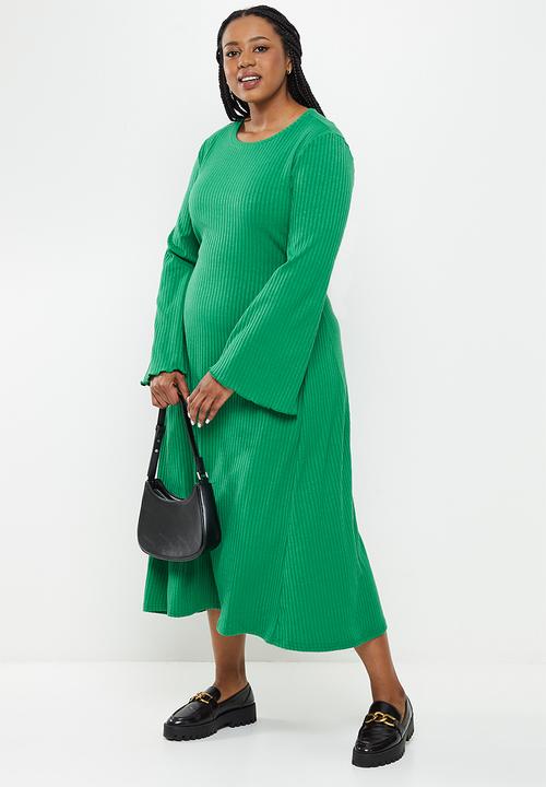 Me&B - Plus ribbed long sleeve maxi dress - green