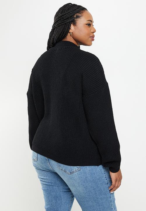 Me&B - Plus collar cardigan plain - black