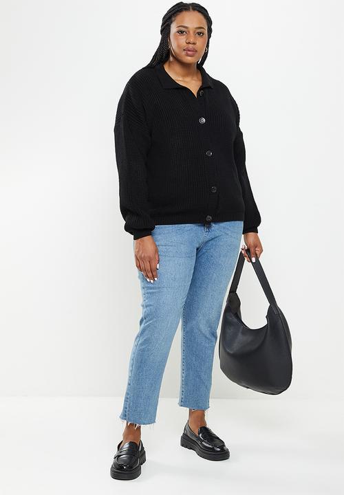 Me&B - Plus collar cardigan plain - black