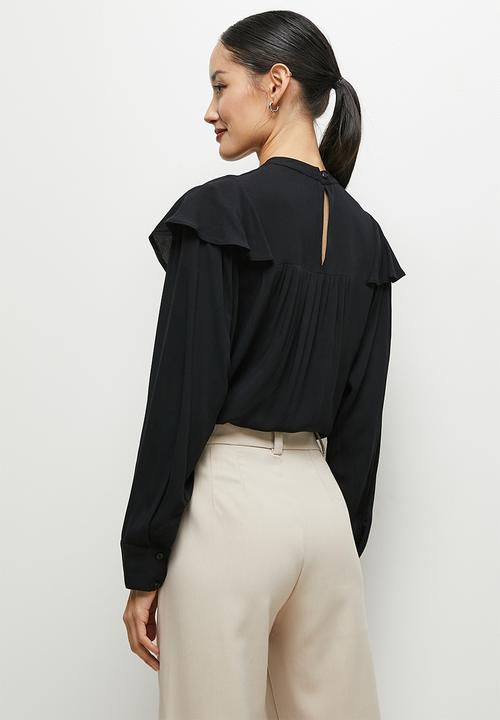 edit - Highneck ruffle detail blouse - black