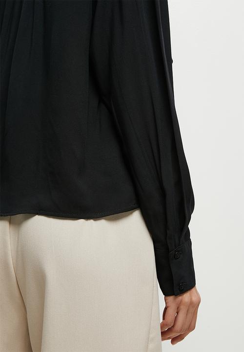 edit - Highneck ruffle detail blouse - black