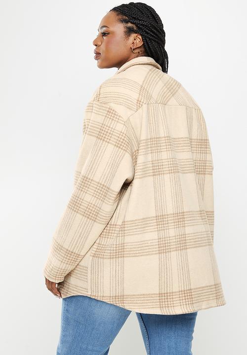 Me&B - Plus brushed check shacket - stone 