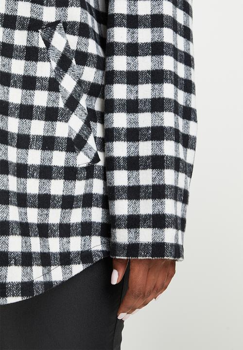 Me&B - Plus brushed check shacket - black & white 