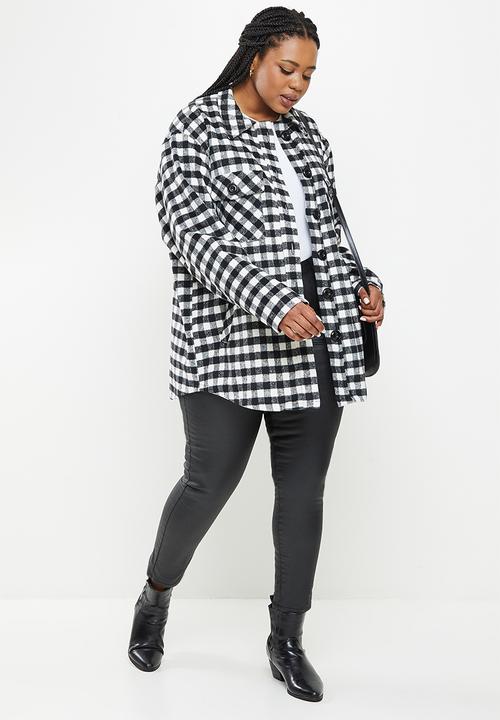 Me&B - Plus brushed check shacket - black & white 