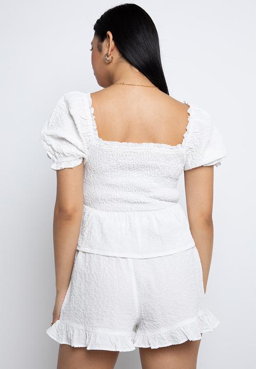 Daisy Street - Crinkle crop top - white