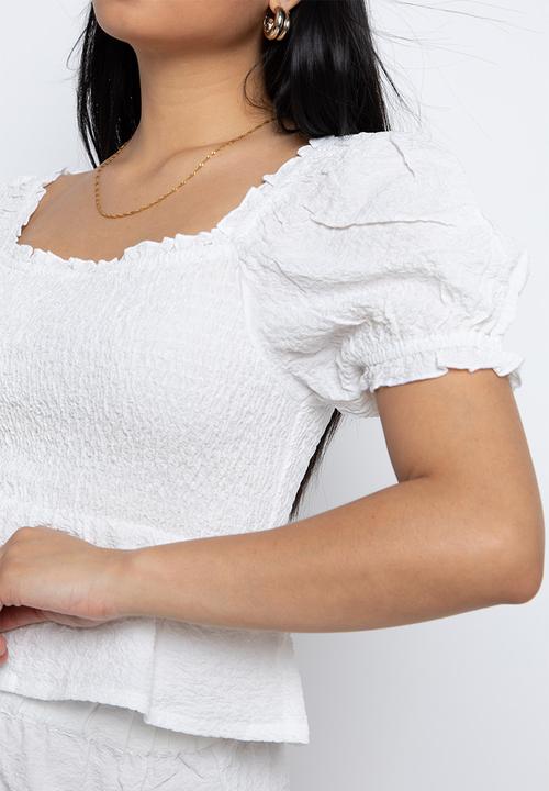 Daisy Street - Crinkle crop top - white