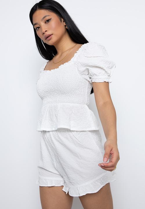 Daisy Street - Crinkle crop top - white