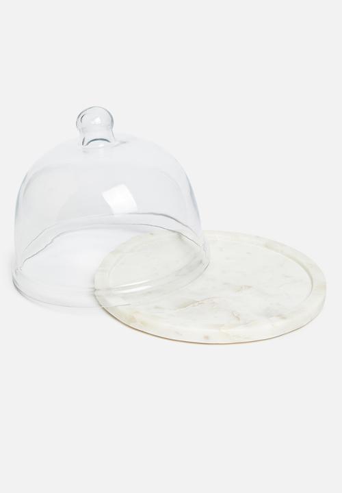 Sixth Floor - Marble glass domed cake stand - white