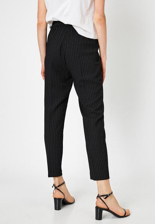 Koton - Medium rise striped trousers - black 