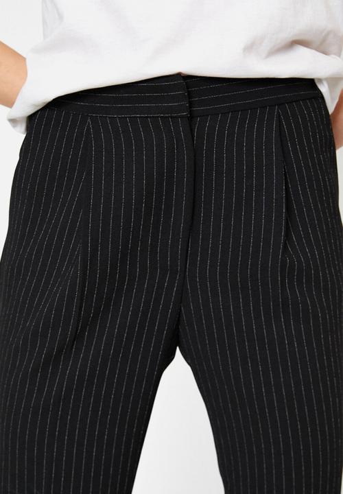 Koton - Medium rise striped trousers - black 