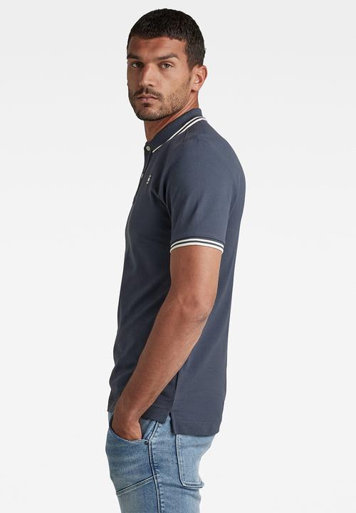 G-STAR - Dunda slim stripe polo short sleeve - fantem blue