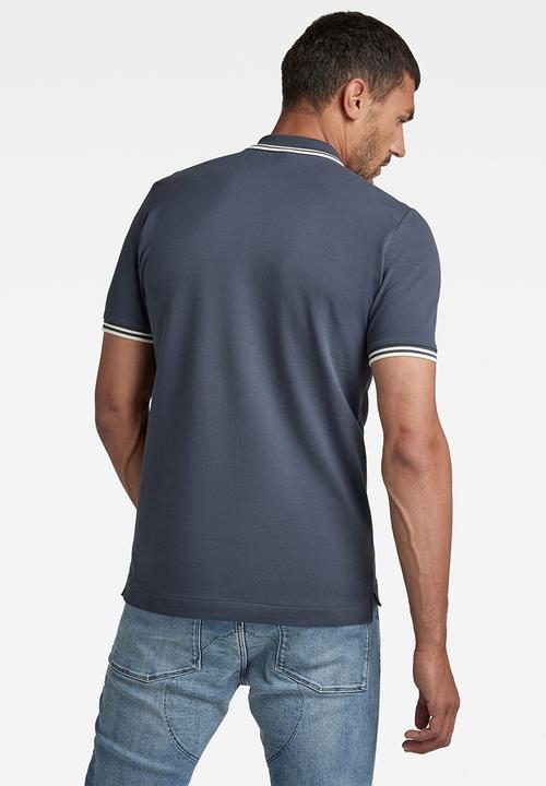 G-STAR - Dunda slim stripe polo short sleeve - fantem blue