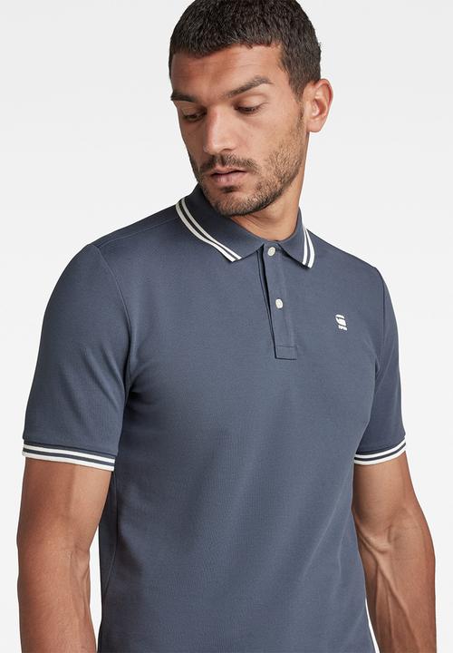 G-STAR - Dunda slim stripe polo short sleeve - fantem blue