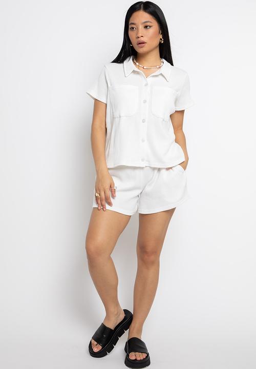 Daisy Street - Waffle shirt - white