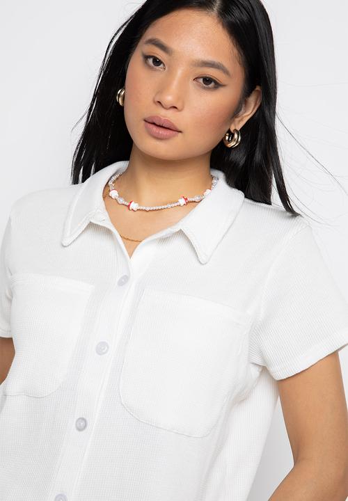 Daisy Street - Waffle shirt - white