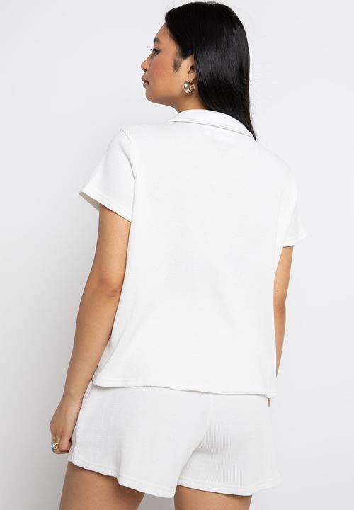 Daisy Street - Waffle shirt - white