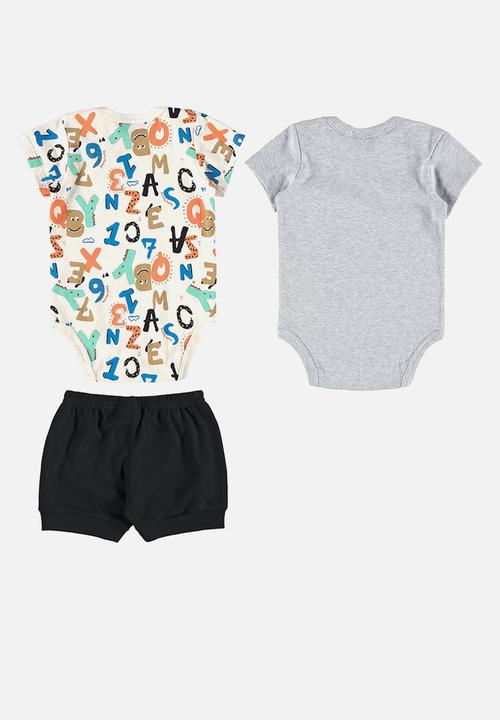 Quimby - Two bodysuits and shorts set - white & grey