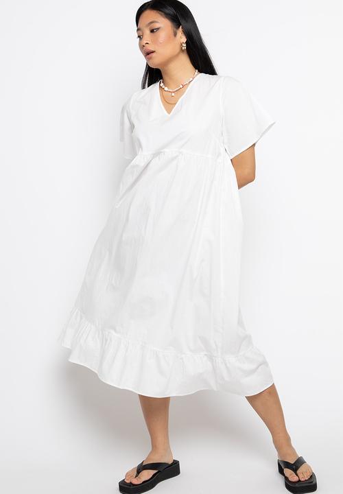 Daisy Street - Frill hem midi dress - white