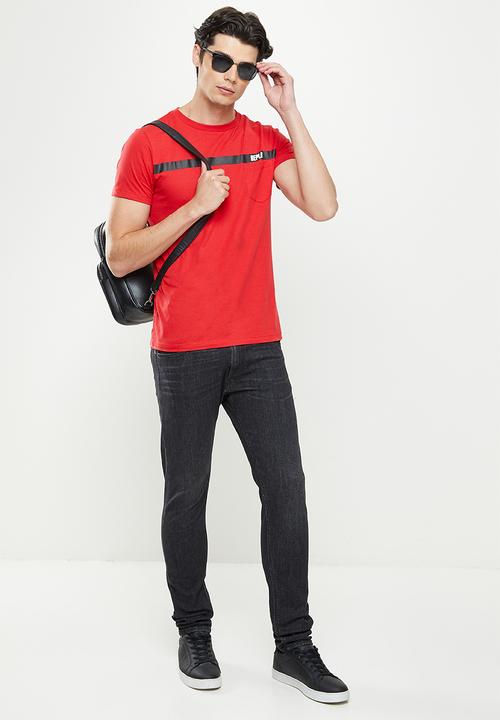 Replay - Above pocket print tee - red