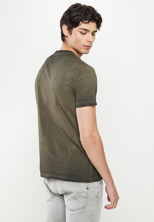 Replay - Pigment washed label tee - olive