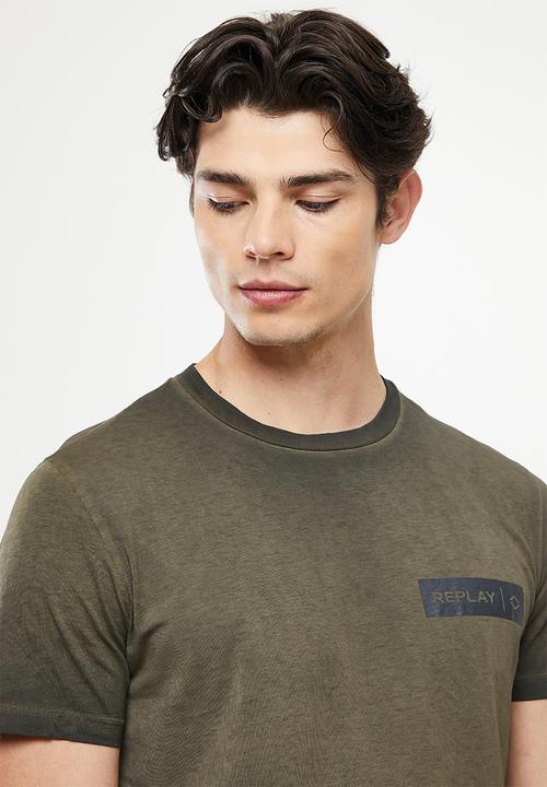 Replay - Pigment washed label tee - olive