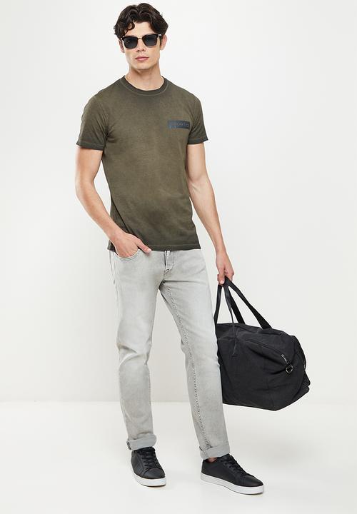 Replay - Pigment washed label tee - olive
