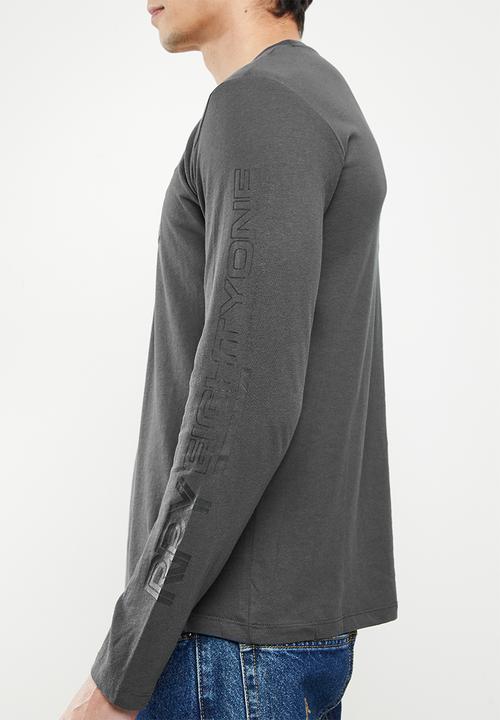 Replay - Replay long sleeve logo printed tee - charcoal