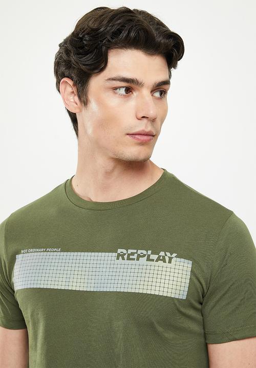 Replay - Sliver replay print tee - olive