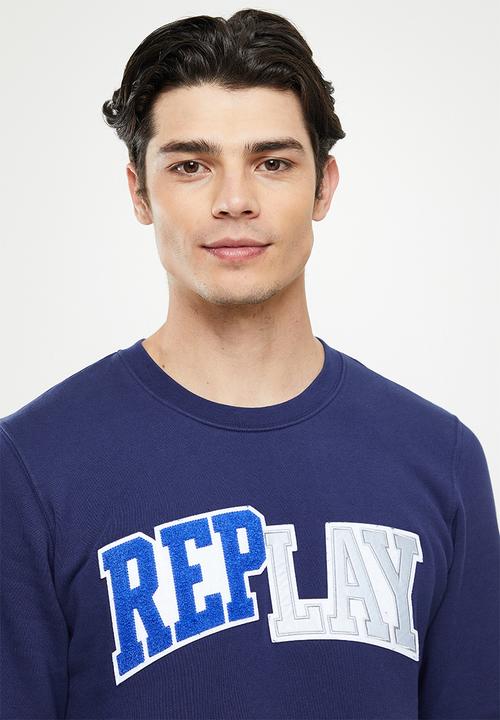 Replay - Replay branded crew sweat - blue